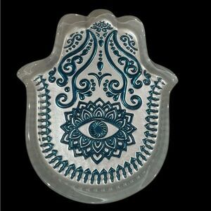Decorative Hamsa Hand Dish with Teal Design
